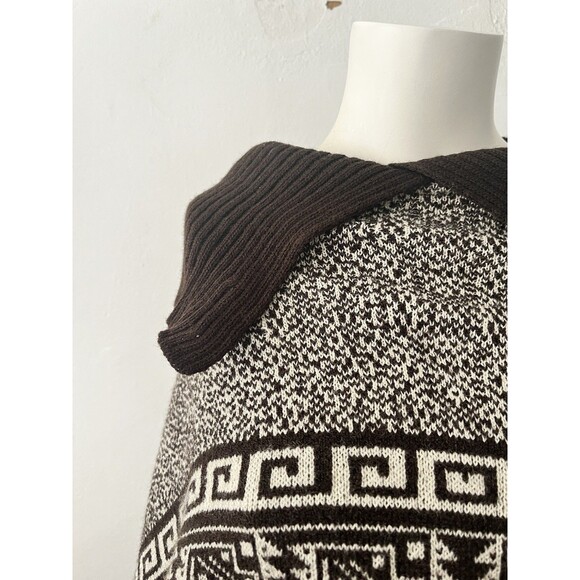 Peruvian Brown Aztec Cape Large Native Wool Blend Fitted Turtleneck Poncho - Picture 2 of 9